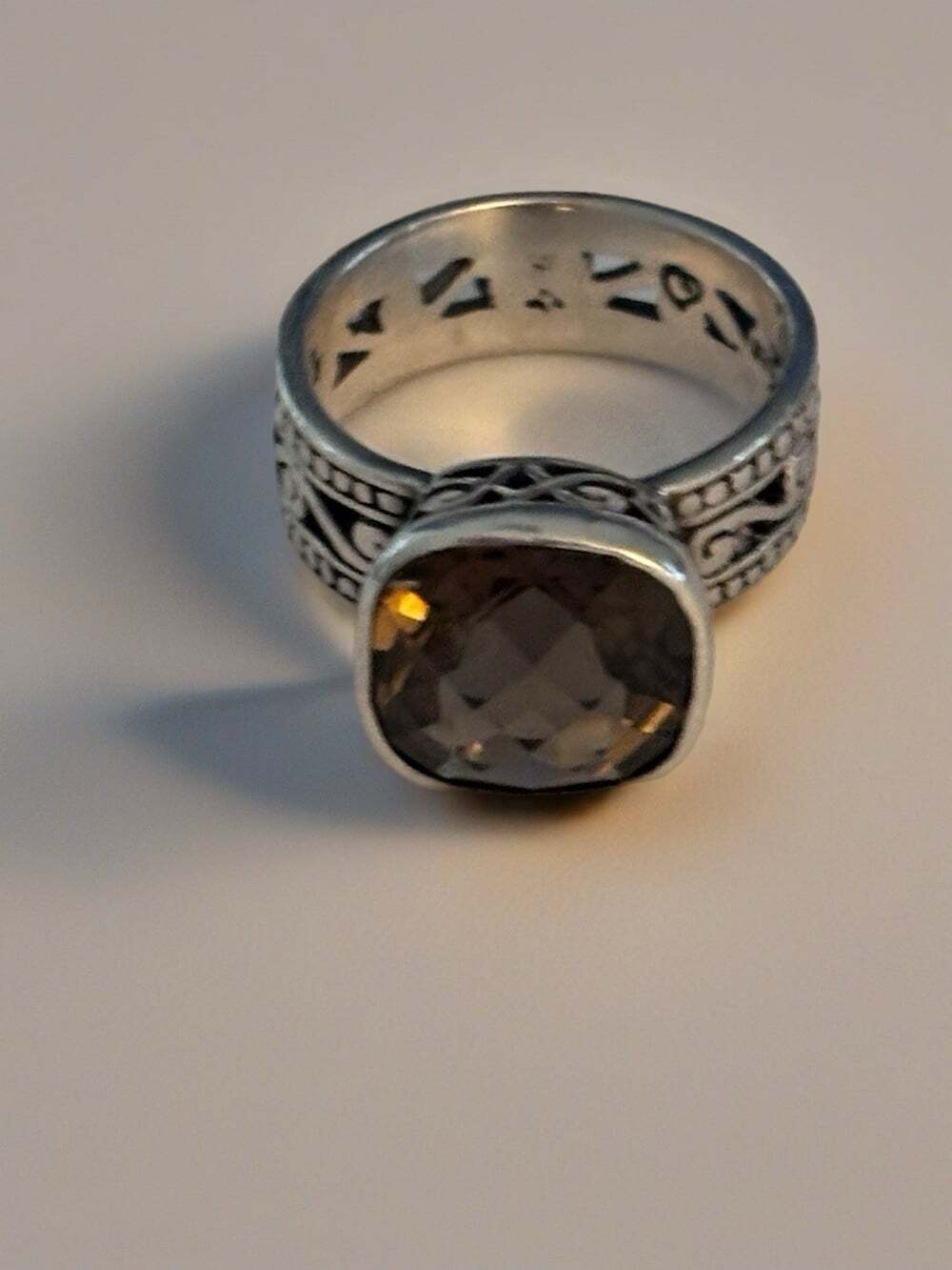 BRIGHTON Sterling Silver "Laurtec" 7.44 ct Smoky Quartz Ring Size 8 Retired